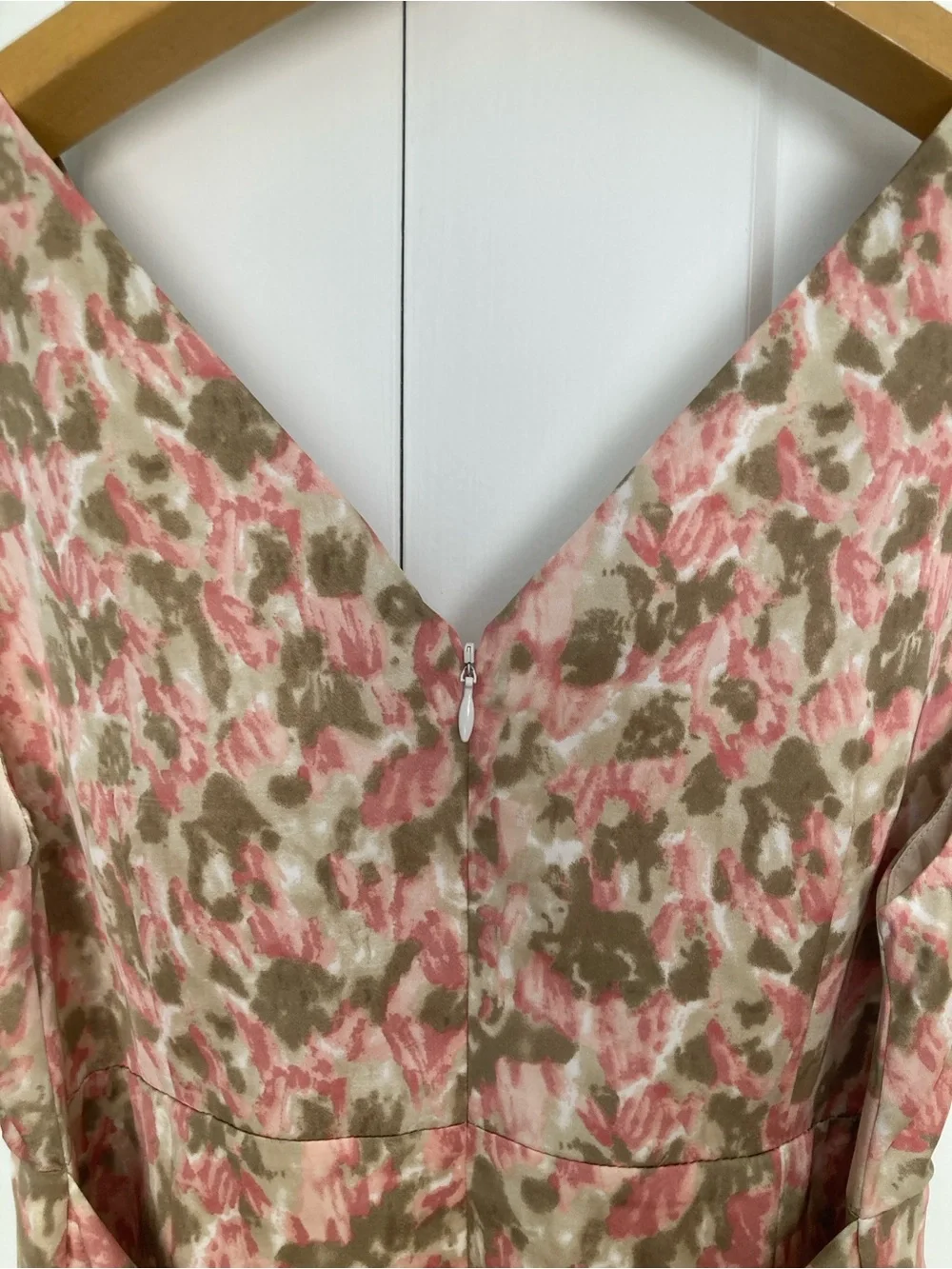 Talbots Pink and Taupe Floral V Neck Sleeveless Dress with Bow